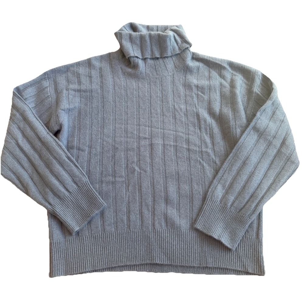 NAADAM Sweater Womens XS Slate Relaxed Ribbed Turtleneck 100% Cashmere Luxury